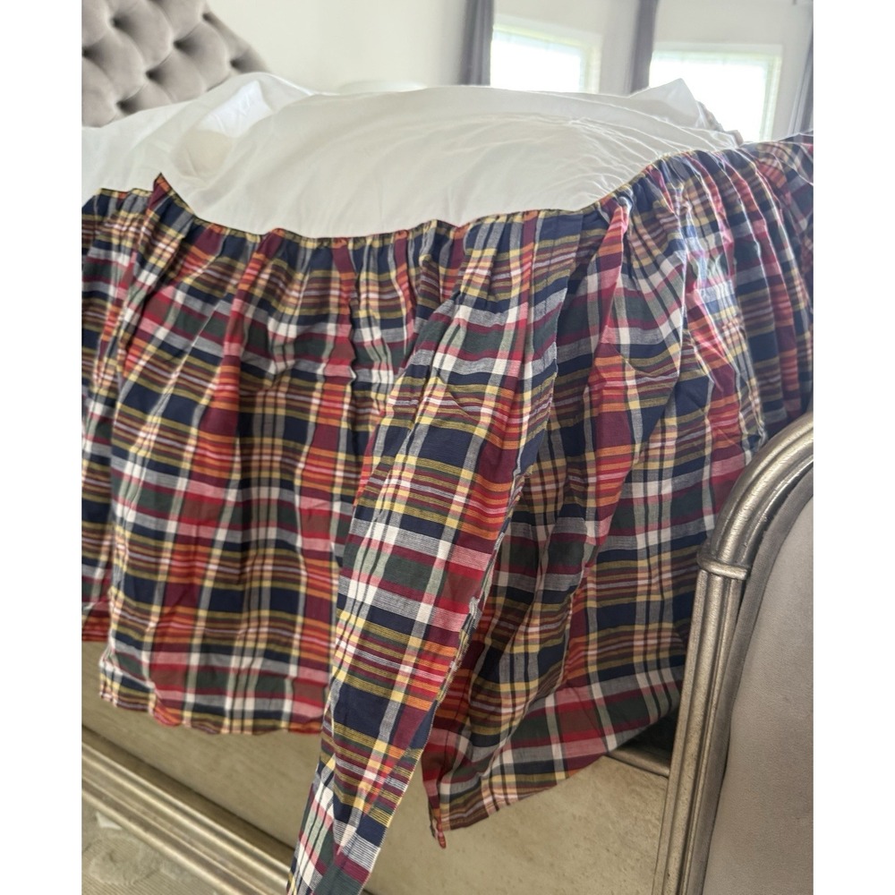 Ralph Lauren Red Navy Plaid Bed Skirt - Picture 10 of 12